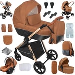 NADDLILY Poussette 4 en 1, Poussette Bebe avec Conception Portable Pliable en Un Clic, Pousette 4 en 1 avec Poussée Réversible Bidirectionnelle, Poussette Canne avec Accessoires (H2 Caramel)