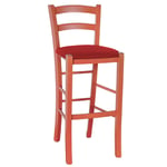 Tabouret Haut en Bois Orange H 73 CM Rustique Avec Siège Cuir Artificiel Rouge