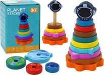 Leantoys Pyramid Sorter Wooden Puzzle Pyramid Planets Cosmos 10 Bitar.