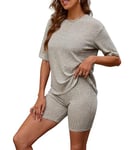 Zetieny Femme Survêtement Ensembles Costume Décontracté 2 Pièces Eté Set Manches Courtes et Short Loungewear Ensemble Pyjama Couleur Pure