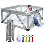 Baby Playpen pliable, Heyo.Ja grande cour de jeu, Playpen pour enfants et enfants, Stylos de jeu pour enfants et enfants avec portail, intérieur et extérieur stylo (Gris froid, 120 x 120 x 68 cm)