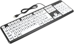 Clavier d'ordinateur à Gros caractères avec Touches Blanches et Lettres Noires, claviers USB Filaire, 104 Touches Claviers d'ordinateur Pleine Grandeur pour Personnes âgées à Faible Vision(Noir)