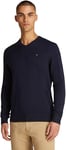 Tommy Hilfiger Men’s V-Neck Essential Cotton Jumper, Blue (Desert Sky), L