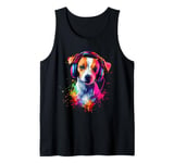 Artistic Colorful Jack Russell Terrier Headphones Dog Jacky Tank Top