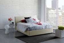 Talamo Italia - Lit double Beata, Lit coffre en tissu, Ouverture frontale, Avec matelas 140x190 cm inclus, 100% Made in Italy, Beige