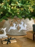 Festive Burlap Reindeer Christmas Tree Skirt