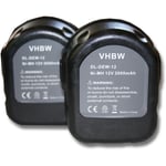 Vhbw - 2x Batteries compatible avec Dewalt DW979K2-BR, DW980, DW980K-2, DW981, DW981KD-2, DW981KF-2 outil électrique (2000mAh NiMH 12 v)