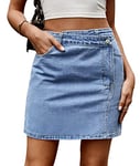 FEOYA Jupe Jean Courte Femme Jupe Demin Casual Jupe Trapèze Taille Haute Décontractés Printemps Eté B1 XL