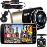 Dashcam Avant Arrière Camera Embarquée Voiture 1080P FHD 4"" Camera Voiture Grand Angle de 336 ° G-Capteur Vision Nocturne WDR 24H Mode Parking Enregistrement en Boucle