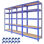 Lot de 3 Étagères de Rangement en Acier T-Rax Bleu - 180x90x45cm - Capacité Totale 4200KG - Organisation Garage Bricolage Atelier Entrepôt [12