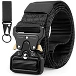 Ceinture Tactique,Militaire en Nylon, Homme Réglable avec la Boucle en métal résistante à dégagement Rapide pour Sport Extérieur Pratique et Durable,Noir, tailles:49”(125cm)