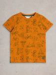 White Stuff Kids' Bike Print T-Shirt, Orange/Multi