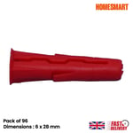 96 x Red Screw Wall Fixing Rawl Plugs for Plasterboard Brick Concrete Wall