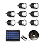 Lot de 8 mini spots LED solaires encastrables au sol, 3 W, lampadaire encastrable pour extérieur, spot extérieur encastrable au sol, antirouille, chargeable jusqu'à 800 kg, 12 V-24 V DC, rond blanc en acier inoxydable [Classe énergétique A+++]