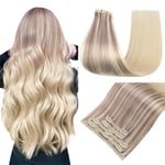 Easyouth Extension Cheveux Naturel Clip Blond Balayage Extension de Cheveux a Clip Humain Blond Cendré à Clair Ombre Blond Platine Remy Clip Cheveux Extension Lisse 35 cm 70g 5Pcs