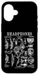 Coque pour iPhone 16 Casque audio vintage breveté DJ Gamer Podcaster Musique