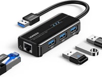 4 in 1 USB Hub to Ethernet Adapter, Gigabit USB Ethernet Hub to RJ45 Lan Adaptor