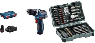 Bosch Professional, Perceuse Visseuse sans Fil GSR 12V-35, 2 Batteries 3.0 Ah en Coffret L-BOXX + 43 pièces Coffrets d'embouts de vissage Extra Hard (PH, PZ, SL, T, TH-Bit, Accessoires)