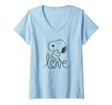 Womens Peanuts Snoopy And Woodstock Love Outline V-Neck T-Shirt