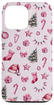 iPhone 13 Pro Max Pink Christmas Pattern Santa Hat Candy Cane Coquette Bows Case