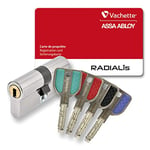 Vachette RADIALis - Cylindre de Serrure 42,5x42,5 mm Inox, Sécurité Maximale, pour Porte extérieure, porte d'entrée - 4 Clés Incopiables, Carte de Propriété