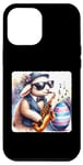 Coque pour iPhone 14 Pro Max Agneau dans des lunettes de soleil jouant du saxophone dans un club de jazz Pâques