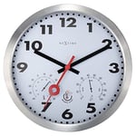 NeXtime Horloge Station Météo Extérieure - Ø35CM - Aluminium - Blanc Clematis