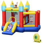 Goplus - Château Gonflable pour Enfants, Toboggan et Panier de Basket, Aire de Jeux Gonflable avec Basket Et 100 Balles, Exterieur Et Interieur, 3-10