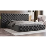 Lit Double Nina Velours Avec Coffre De Rangement Et Grande Tête De Lit Capitonnée - Velours Noir - 160x200, Style , x x cm - Velours Noir - Meubler