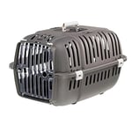 Ferplast Caisse de Transport Chat, Cage de Transport pour Chiens Petits et Chats jusqu'à 8 Kg, Porte Transparente Antichoc, Fentes d'aération, 37 x 57 x h 33 cm, Boite Panier Transport Jet 20, Gris