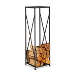 Relaxdays Etagère de Cheminée Rangement bûches Bois Acier Panier Bois Porte-bûches HxlxP: 111x34x34 cm, Noir