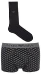 Emporio Armani Men's Tartan Mix Gift Set Socks + Trunk, Stampa AQUILE/Nero, L