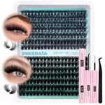 Cluster Lashes Kit Fluffy Individual Eyelashes Kit 280Pcs D Curl Eyelash Extension Kit Russian Lashes Individual Cluster with Lash Bond and Seal Lash Glue,Tweezers(80+100P, 10-18mm Mix)