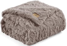 UGG 10484 Adalee Soft Faux Fur Reversible Accent Throw Blanket Fluffy Fuzzy Luxury Cozy Hotel Style Luxurious Soft Boho Home Decor Blankets for Bed and Living Room, 70 x 50-Inch, Oyster