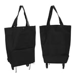 (Black) Foldable Shopping Cart Wheeled Shopping Bag Multifunctional