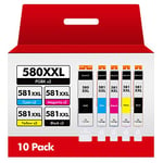 HALLOLUX 10-Pack CLI-581XXL (C/M/Y/BK) PGI-580XXL Ink Cartridges Multipack Compatible for Canon 580 581 XXL for PIXMA TS705 TS8250 TS8150 TS8350 TS6350 TR8550 TS6150 TS6250 TS6151 TR7550