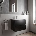 Petit meuble vasque de salle de bain mdf noir mat avec lavabo fonte minérale Blanc mat - 60x45,6x50cm - ava cream - Noir mat, Blanc mat avec trou