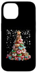 Coque pour iPhone 14 Lumières de sapin de Noël amusantes en forme de donuts