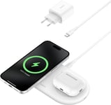 Belkin BoostCharge Pro 2-i-1 Qi2 laddningsplatta, vit