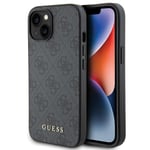 Étui Coque IPHONE 15 Guess Simili Cuir Gris Avec Couleur Dorée Logo