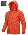 Outdoor Ventures Rain Jacket for Men Waterproof Pullover Lightweight Hooded Outdoor Raincoat Packaway Breathable Reflective Anorak Jacket for Travelling, Camping, Running, Hiking, Red 2XL