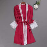 GROPC Women Satin Dressing Gown,Valentines Day Sexy Lingerie Silk Silky Lace Babydoll Kimono Bride Bridesmaid Short Robe Dress Bathrobe Nightie Sleepwear For Friend Gift,Red,M