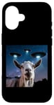 Coque pour iPhone 16 Costume de chèvre en peluche de chèvre pour enfants avec selfie avec ovnis