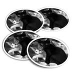 4x Round Stickers 10 cm - BW - Cute Kittens Black Tabby Ginger Cat  #43908