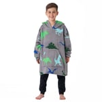 Dreamscene Dinosaur Print Hoodie Blanket Soft Fleece Oversized Kids Throw - Grey