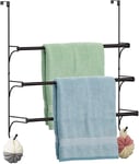 Over the Door Towel Rail - 3 Tier Bathroom Hanging Towel Rack with 2 Hooks - Ex