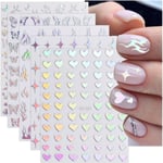 8 ark aurora nagelklistermärken 3D holografisk laserhjärta stjärna måne flamma blomma fjäril nagel dekaler självhäftande nagelkonst klistermärken DIY nageldesign