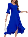 HomRain Women's Winter Fall Wrap Dress Wedding Dress V-Neck A-Line Split Maxi Cocktail Evening Party RoyalBlue S