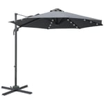 3Metre Cantilever Parasol Patio Sun Umbrella with Base Solar Lights