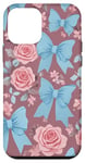 Coque pour iPhone 12 mini Nœuds bleu clair, roses et papillons fantaisistes